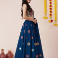 Stylish Royal Blue Rayon Mirror Work Lehenga Choli with Designer Blouse for Women