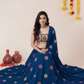 Stylish Royal Blue Rayon Mirror Work Designer Lehenga Choli with Dupatta for Women