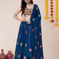 Stylish Royal Blue Rayon Mirror Work Designer Lehenga Choli with Dupatta for Women