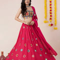 Superb Rani Pink Rayon Mirror Work Lehenga Choli with Designer Blouse for Women