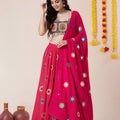 Beautiful Rani Pink Rayon Mirror Work Designer Lehenga Choli with Dupatta for Women