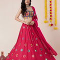 Beautiful Rani Pink Rayon Mirror Work Designer Lehenga Choli with Dupatta for Women