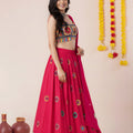 Superb Rani Pink Rayon Mirror Work Lehenga Choli with Designer Blouse for Women