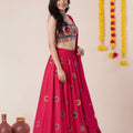 Beautiful Rani Pink Rayon Mirror Work Designer Lehenga Choli with Dupatta for Women