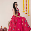 Beautiful Rani Pink Rayon Mirror Work Designer Lehenga Choli with Dupatta for Women