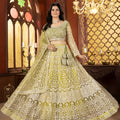 Designer Lime Green Heavy Embroidered Butterfly Net Lehenga Choli with Dupatta