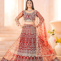 Luxurious Maroon Heavy Embroidered Butterfly Net Lehenga Choli with Dupatta