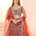 Luxurious Maroon Heavy Embroidered Butterfly Net Lehenga Choli with Dupatta