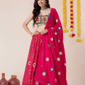 Beautiful Rani Pink Rayon Mirror Work Designer Lehenga Choli with Dupatta for Women