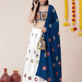 Elegant White and Royal Blue Rayon Mirror Work Designer Lehenga Choli with Dupatta for Women