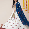 Elegant White and Royal Blue Rayon Mirror Work Designer Lehenga Choli with Dupatta for Women
