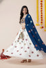 Festive White Rayon Mirror Work Lehenga Choli with Royal Blue Dupatta and Blouse for Women