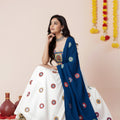 Festive White Rayon Mirror Work Lehenga Choli with Royal Blue Dupatta and Blouse for Women