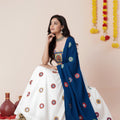 Elegant White and Royal Blue Rayon Mirror Work Designer Lehenga Choli with Dupatta for Women