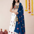 Elegant White and Royal Blue Rayon Mirror Work Designer Lehenga Choli with Dupatta for Women