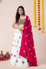 Traditional White Rayon Mirror Work Lehenga Choli with Rani Pink Dupatta and Blouse for Women