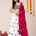 Gorgeous White and Rani Pink Rayon Mirror Work Designer Lehenga Choli with Dupatta for Women