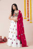 Gorgeous White and Rani Pink Rayon Mirror Work Designer Lehenga Choli with Dupatta for Women