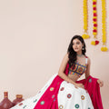 Gorgeous White and Rani Pink Rayon Mirror Work Designer Lehenga Choli with Dupatta for Women