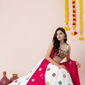 Traditional White Rayon Mirror Work Lehenga Choli with Rani Pink Dupatta and Blouse for Women