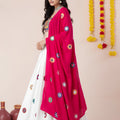 Gorgeous White and Rani Pink Rayon Mirror Work Designer Lehenga Choli with Dupatta for Women