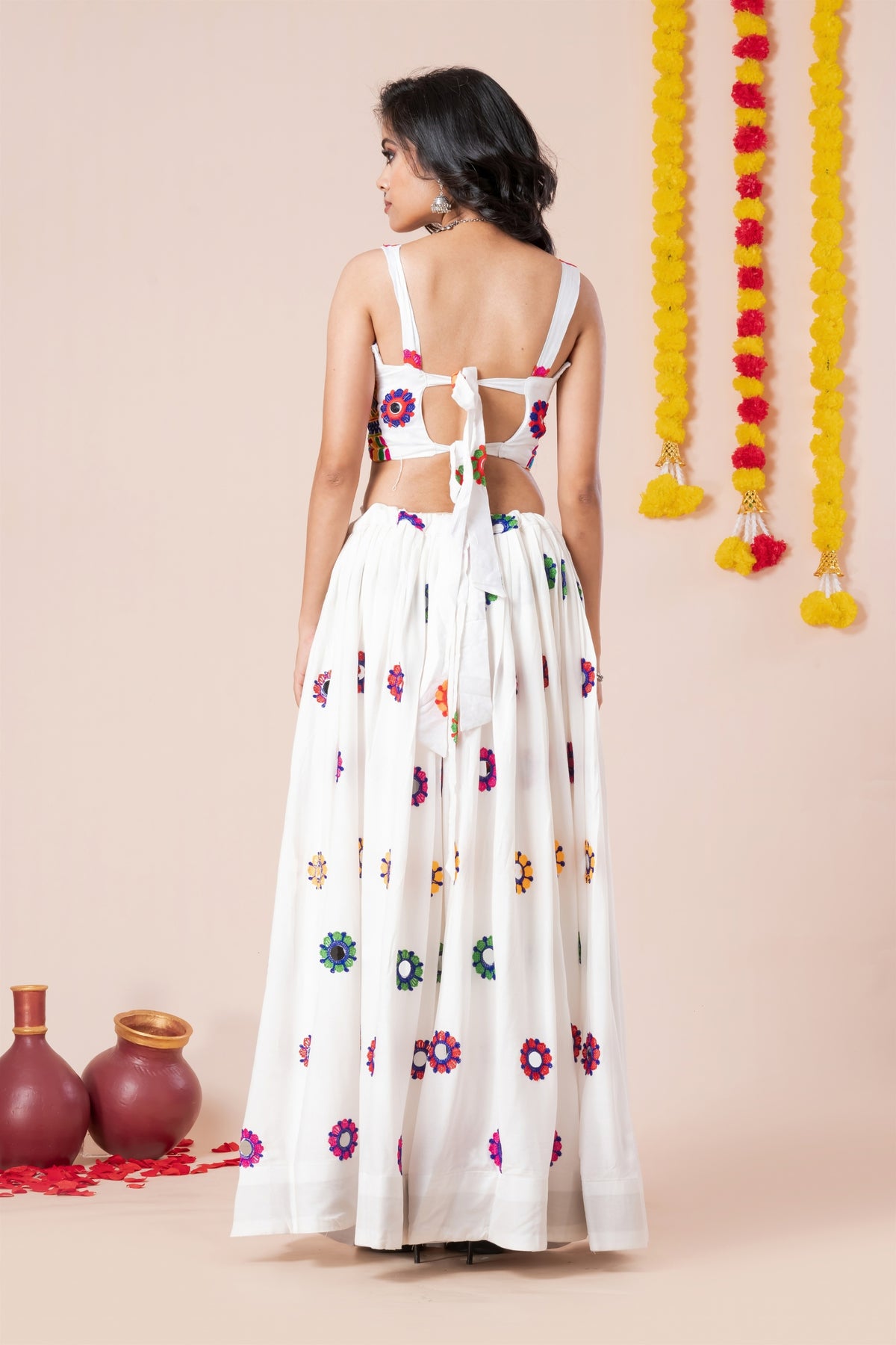 Gorgeous White and Rani Pink Rayon Mirror Work Designer Lehenga Choli with Dupatta for Women