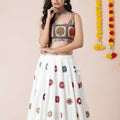 Stunning White Rayon Mirror Work Lehenga Choli with Dupatta and Blouse for Women