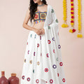 Stunning White Rayon Mirror Work Lehenga Choli with Dupatta and Blouse for Women