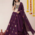Amazing Wine Rayon Mirror Work Lehenga Choli with Designer Blouse for Women
