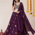 Stunning Wine Rayon Mirror Work Designer Lehenga Choli with Dupatta for Women