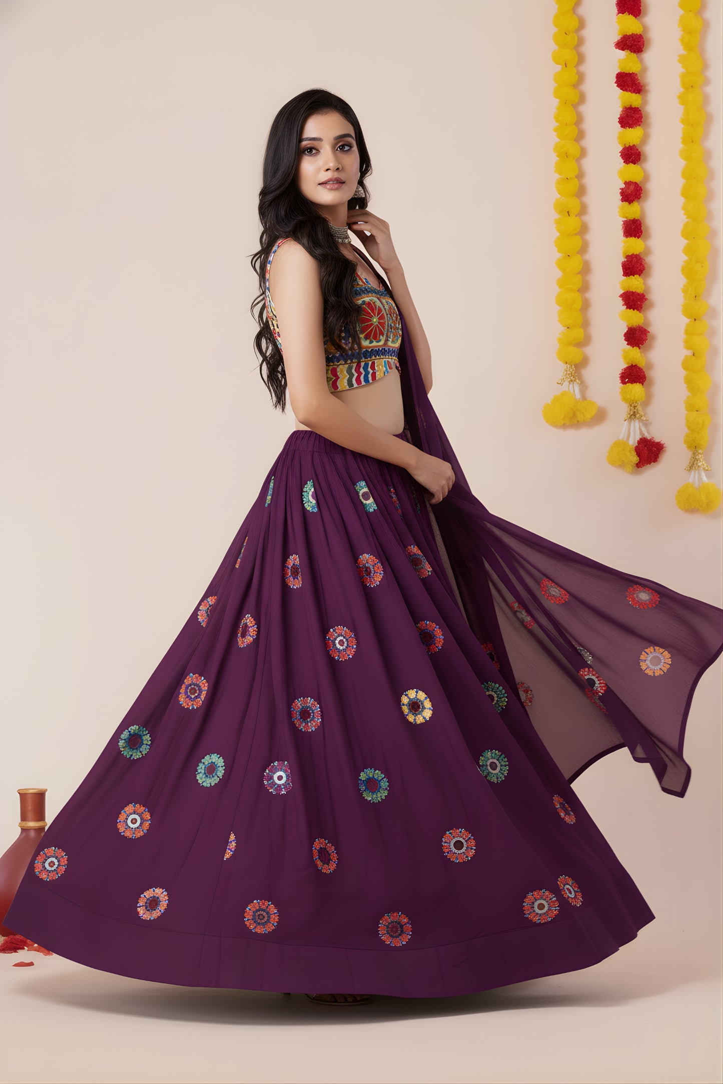 Amazing Wine Rayon Mirror Work Lehenga Choli with Designer Blouse for Women