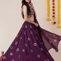Stunning Wine Rayon Mirror Work Designer Lehenga Choli with Dupatta for Women