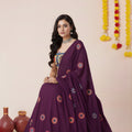 Amazing Wine Rayon Mirror Work Lehenga Choli with Designer Blouse for Women
