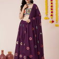 Amazing Wine Rayon Mirror Work Lehenga Choli with Designer Blouse for Women