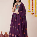 Stunning Wine Rayon Mirror Work Designer Lehenga Choli with Dupatta for Women