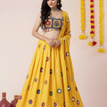Beautiful Yellow Rayon Mirror Work Lehenga Choli with Designer Blouse for Women