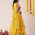 Beautiful Yellow Rayon Mirror Work Lehenga Choli with Designer Blouse for Women