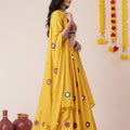 Attractive Yellow Rayon Mirror Work Designer Lehenga Choli with Dupatta for Women