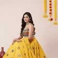 Beautiful Yellow Rayon Mirror Work Lehenga Choli with Designer Blouse for Women