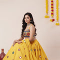Attractive Yellow Rayon Mirror Work Designer Lehenga Choli with Dupatta for Women