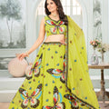Glamorous Lime Green Georgette Designer Lehenga Choli with Embroidery Work and Dupatta for Women