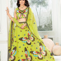 Glamorous Lime Green Georgette Designer Lehenga Choli with Embroidery Work and Dupatta for Women