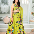 Glamorous Lime Green Georgette Designer Lehenga Choli with Embroidery Work and Dupatta for Women