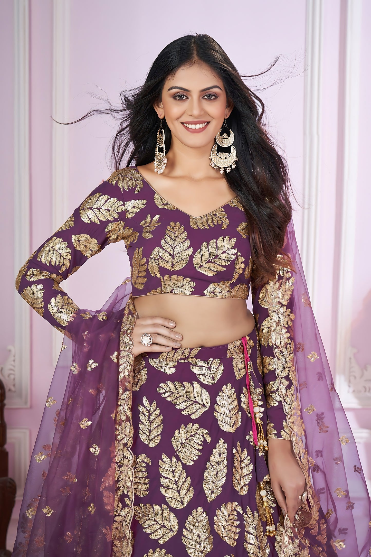 Stylish Purple Designer Georgette Lehenga Choli with Soft Net Dupatta for Women