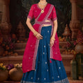 Traditional Rani Pink And Navy Blue Crunchy Silk Embroidered Lehenga Choli with Dupatta