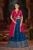 Traditional Rani Pink And Navy Blue Crunchy Silk Embroidered Lehenga Choli with Dupatta