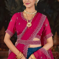 Traditional Rani Pink And Navy Blue Crunchy Silk Embroidered Lehenga Choli with Dupatta