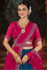 Traditional Rani Pink And Navy Blue Crunchy Silk Embroidered Lehenga Choli with Dupatta