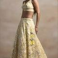Pastel Yellow Net Sequins Embroidered Bridal Lehenga Choli Designer Dupatta
