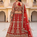 Royal Red Designer Lehenga Choli with Heavy Zari Embroidery Work and Butterfly Net Dupatta